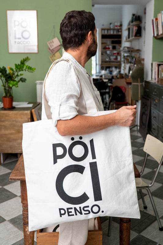 SHOPPER - PÖI CI PENSO in cotone bianco