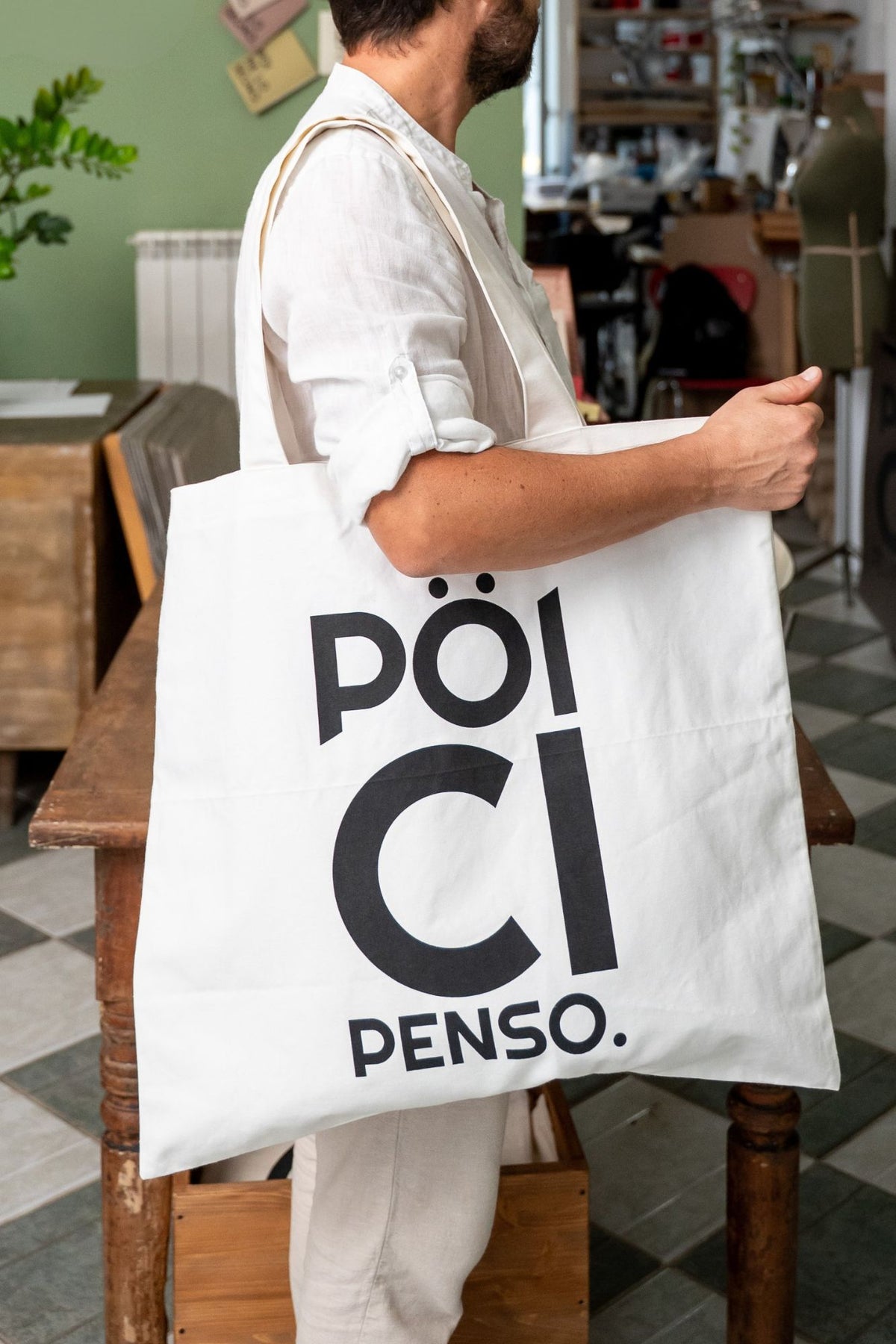 BORSA - PÖI CI PENSO in cotone bianco
